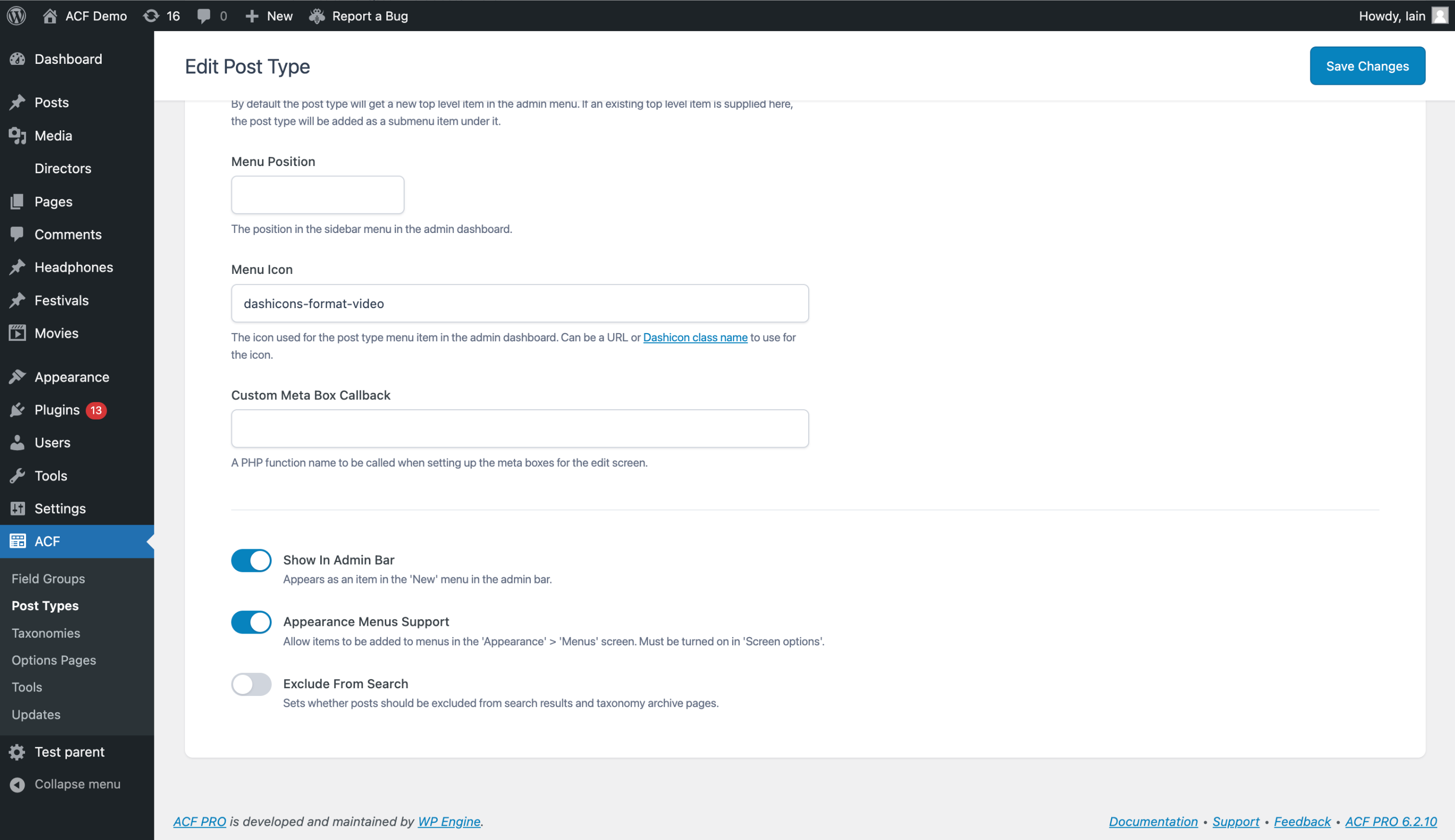 Custom Post Type admin menu icon setting
