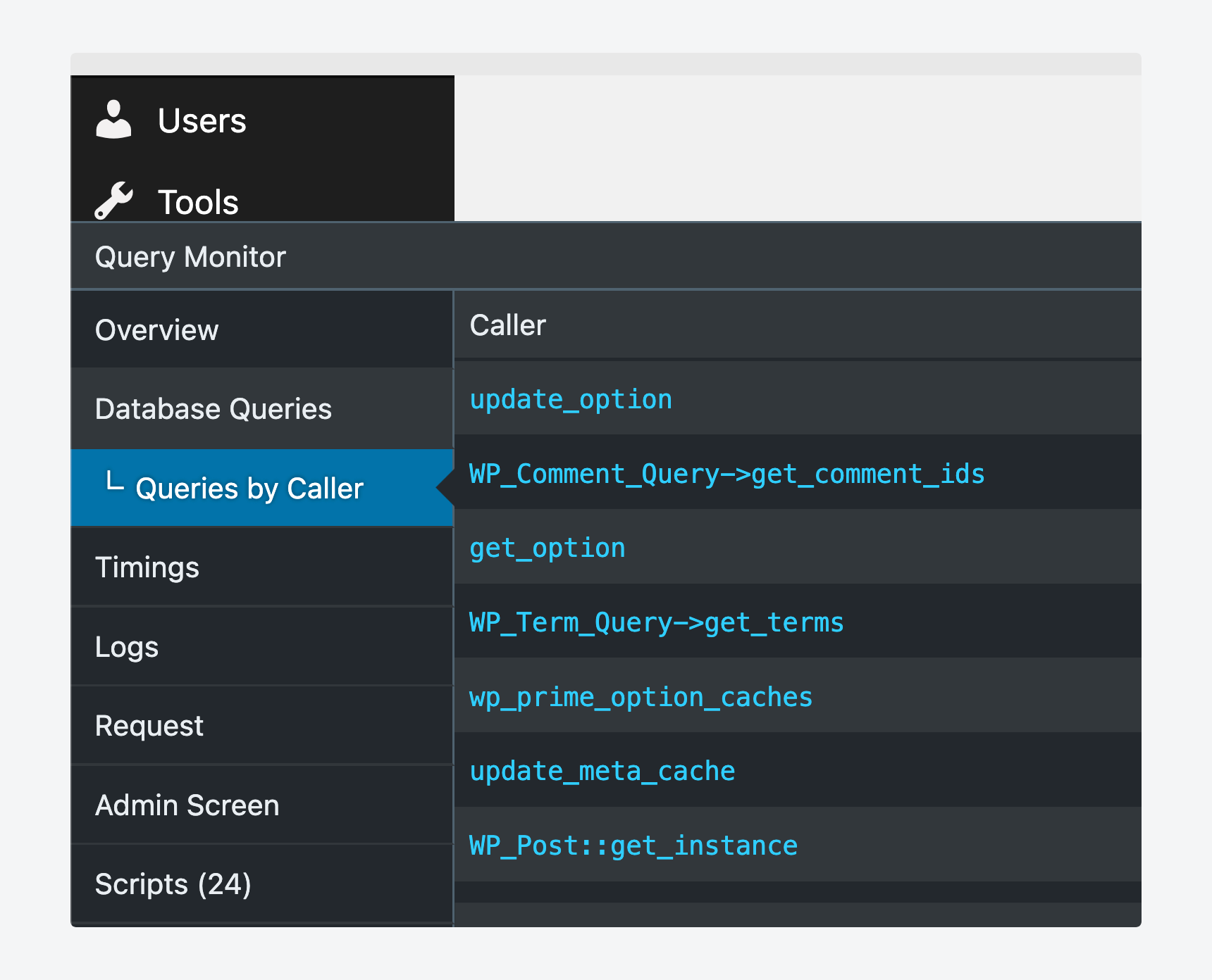 Query Monitor queries by caller